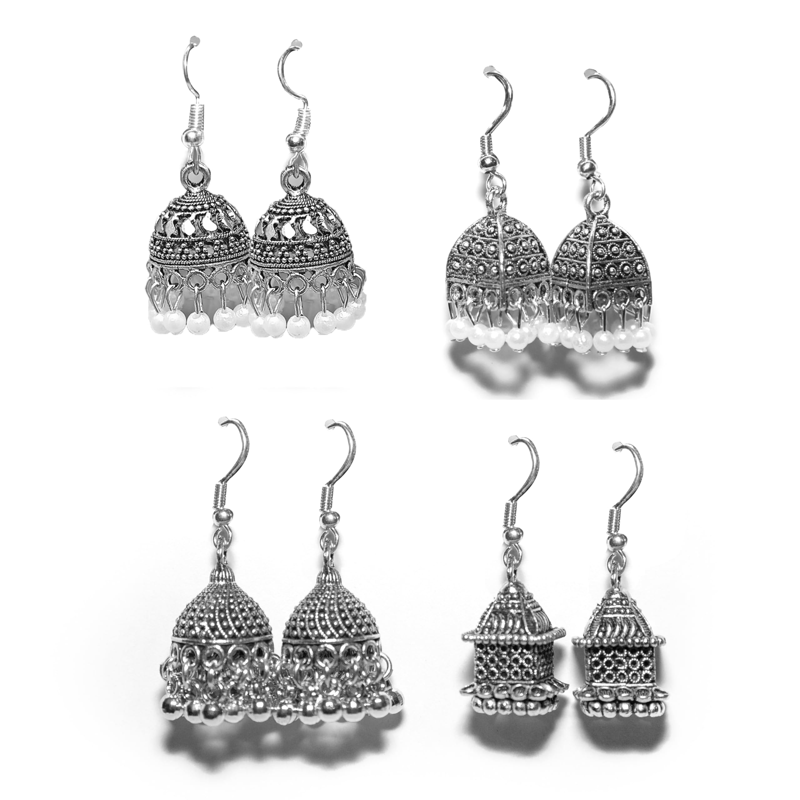 Aadvik Collections Earrings for women Traditional jhumka small size | Earring Combo Pack of 4 for Girls | Oxidised Earring Silver Color (Design 10) (B0CM51M9WG) Amazon Price History, Amazon Price Tracker