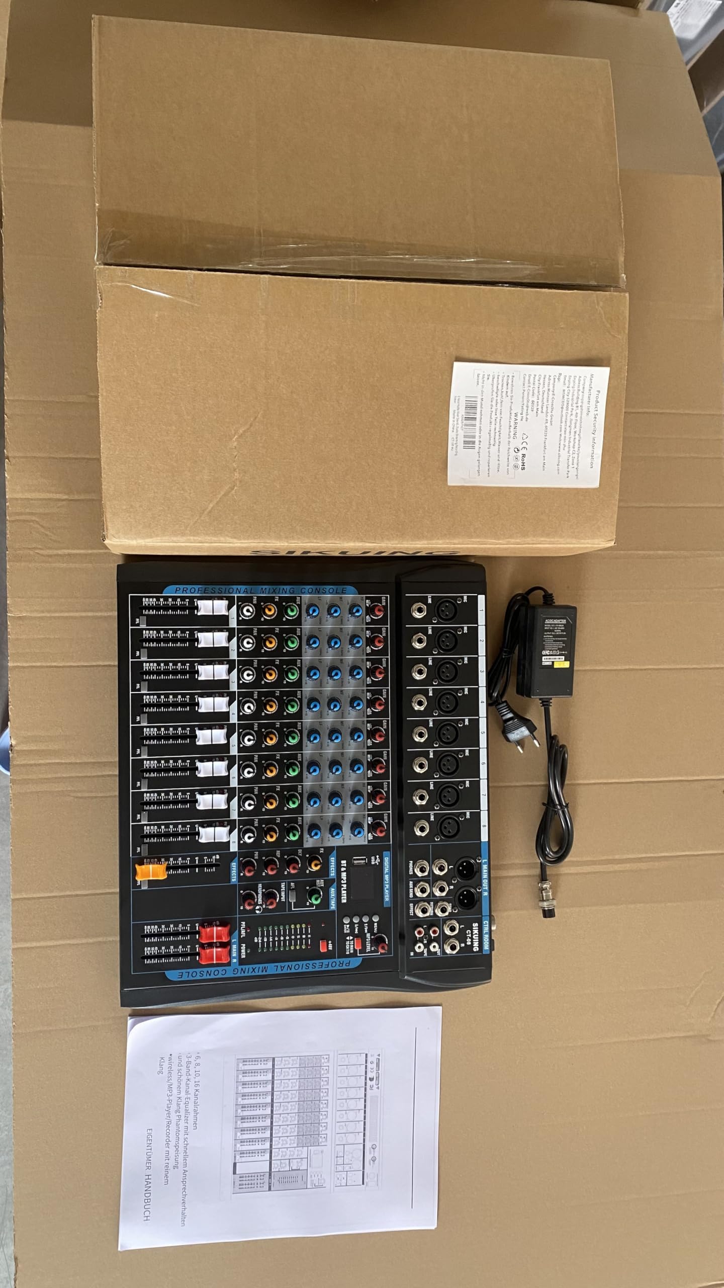 Table de mixage audio 8 canaux 16 effets DSP Interfacer audio USB pour enregistrement Puissance 48 V Microphone XLR Jack DJ Enregistrement en streaming studio