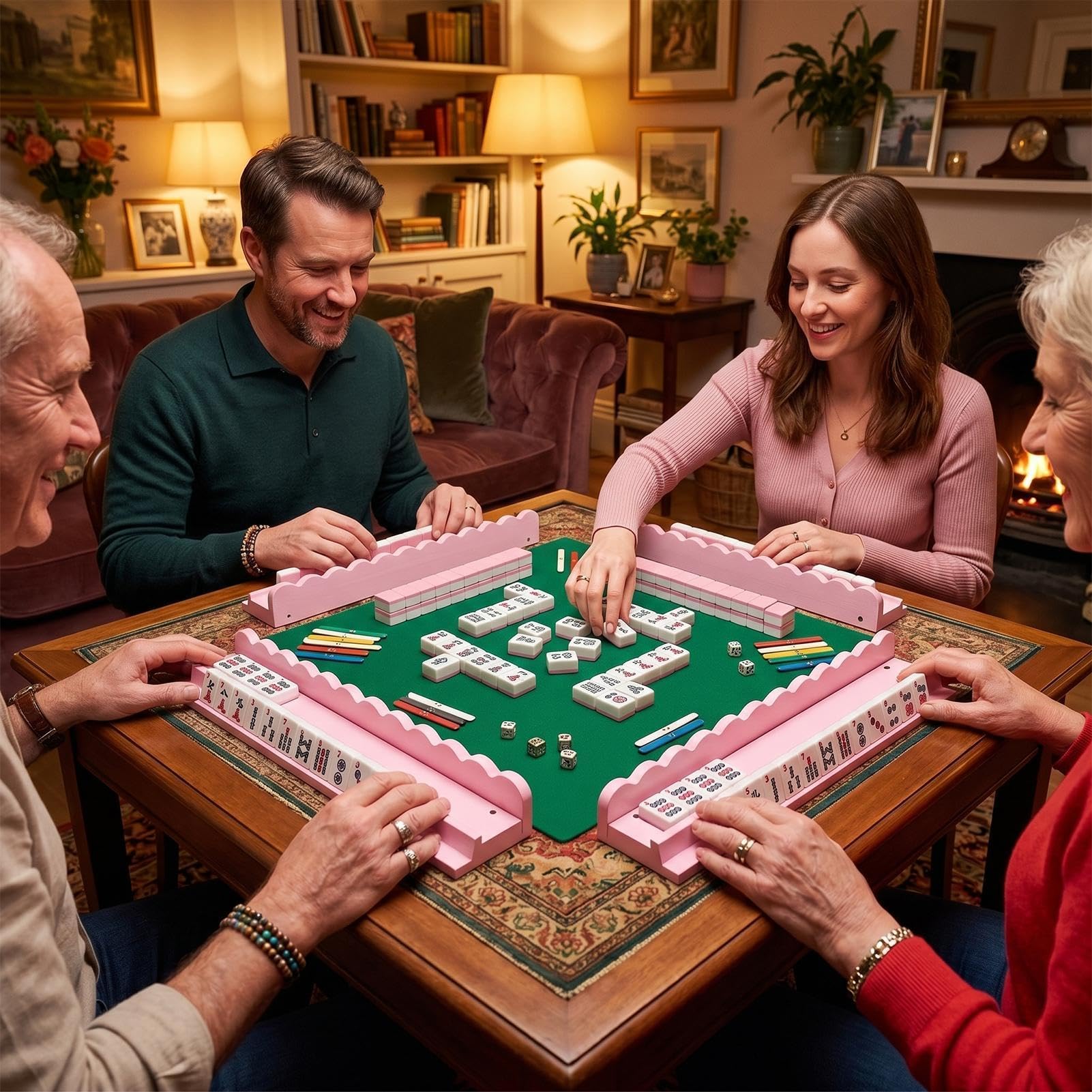 Supporti per Mahjong 4 Pezzi Legno Magnetici Antiscivolo | rack mahjong con spingitori magnetici per adulti, famiglia, anziani, serate di , feste, riunioni, club ed esterno