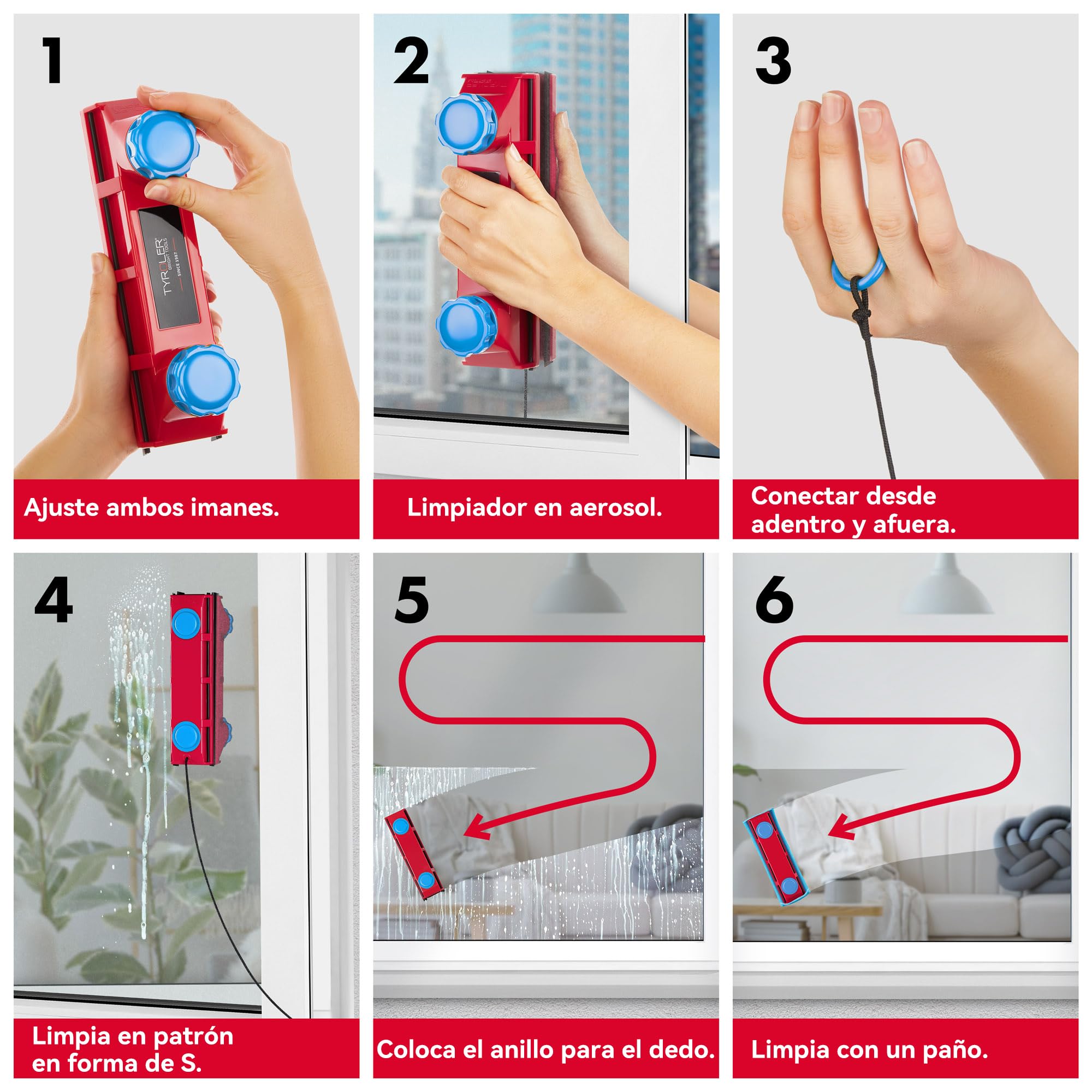 Tyroler Glider D3 AFC Limpiacristales Magnético Doble Cristal 2-28mm | | Se Adapta a Ventanas de Cristal Simple y Doble de 2-28 mm | Limpia Ventanas Magnético | Limpiador de Cristales Magnético