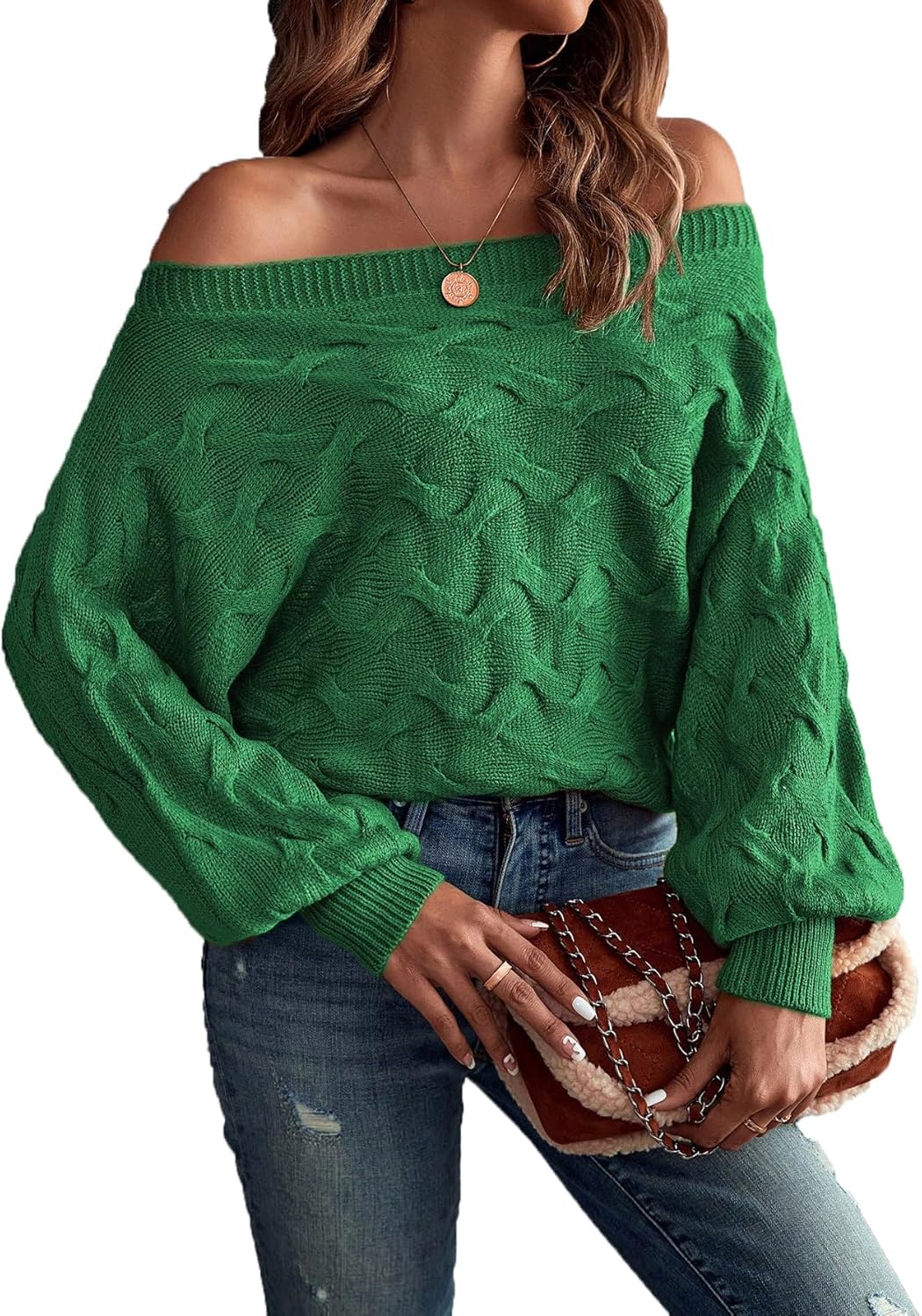 Verdusa Women's Off The Shoulder Knit Sweater Tops Long Sleeve Pullover Sweaters Spring Brunch Outfits