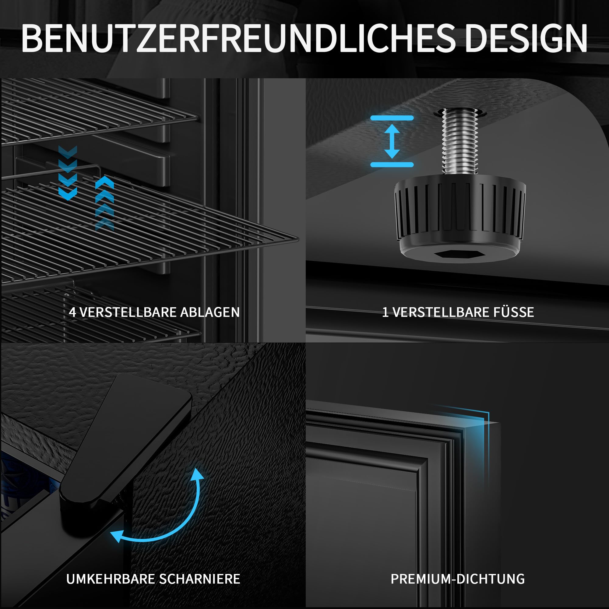 Airfish Getränkekühlschrank mit Glasfront 86L Mini-Kühlschrank verstellbare Regale Bier Wein Getränke