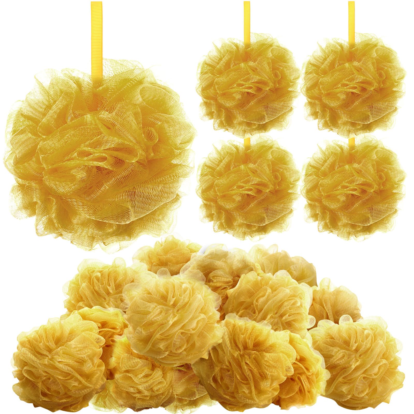 FuWeave 12 Pcs Christmas Bath Loofah Sponge Red Green Loofah Exfoliating Body Scrubber Shower Sponge 50g Mesh Shower Pouf Balls Gift Set for Women Men