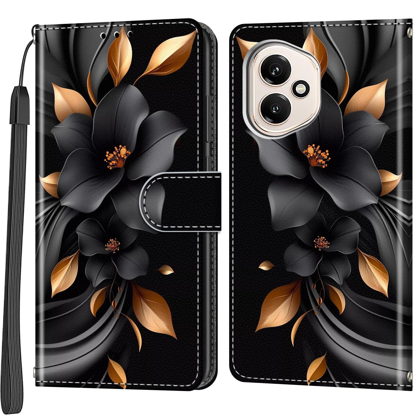 Salanheo Cover For Honor 400 (6.55 Inches), Shockproof Flip Case Leather Book Wallet Case With Card Slots Case Leaves And Flowers