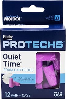 Flents Protechs Quiet Time Foam Ear Plugs, NRR 33, 12 Pair, Purple | Reusable Ear Plugs with Case for Sleeping, Snoring, Loud Noise, Traveling, Concerts, Construction, Studying, Work & Shooting
