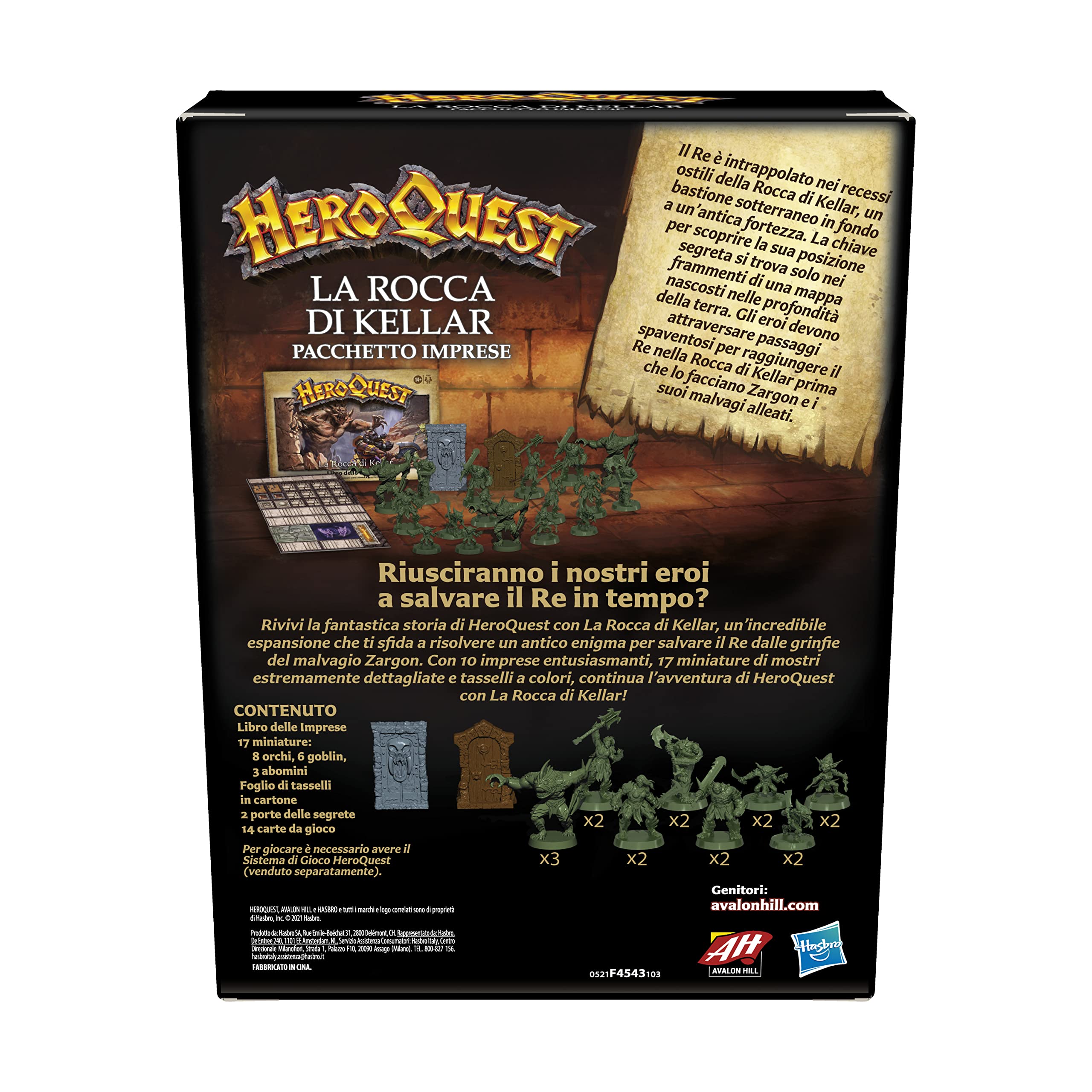 Avalon Hill, HeroQuest La Rocca di Kellar, Pack delle Imprese, Gioco di Avventura Fantasy in Stile Dungeon Crawler, per giocare è necessario avere il Sistema di Gioco Base HeroQuest, 5 giocatori
