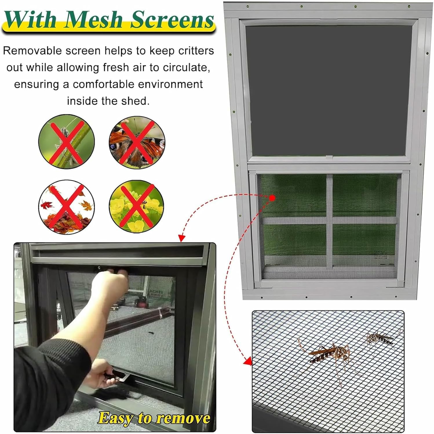 Vertical Sliding Window for Kitchen/Bathroom/Laundry Rooms Ventilation, Flush Mount Shed Replacement Windows with Tempered Glass & Screen, Aluminum Double Hung Window