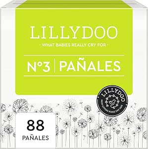 Pañales LILLYDOO delicados con la piel - talla 3 (6-10 kg), caja de medio mes (88 unidades), protección contra fugas, suaves, sin perfumes ni lociones y dermatológicamente probados