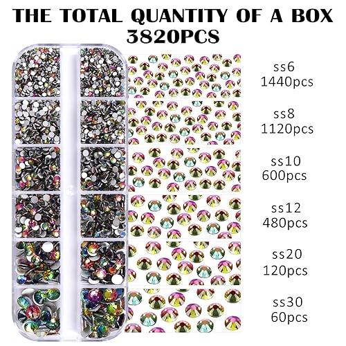 Vista 100 de 3820Pcs Light Green Flatback Rhinestones for Bedazzling, 2-6.5mm Small Rhinestones Diamonds Kit, Flat Back Crystals Gems for Nail Art and Crafts