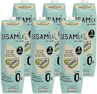 Sesame Milk (Unsweetened white sesame milk), 33.8 Fl Oz (Pack of 6) Vegan Dairy Free│Soy and Nut Free │Gluten Free │Low Sodium │0% Sugar│Halal