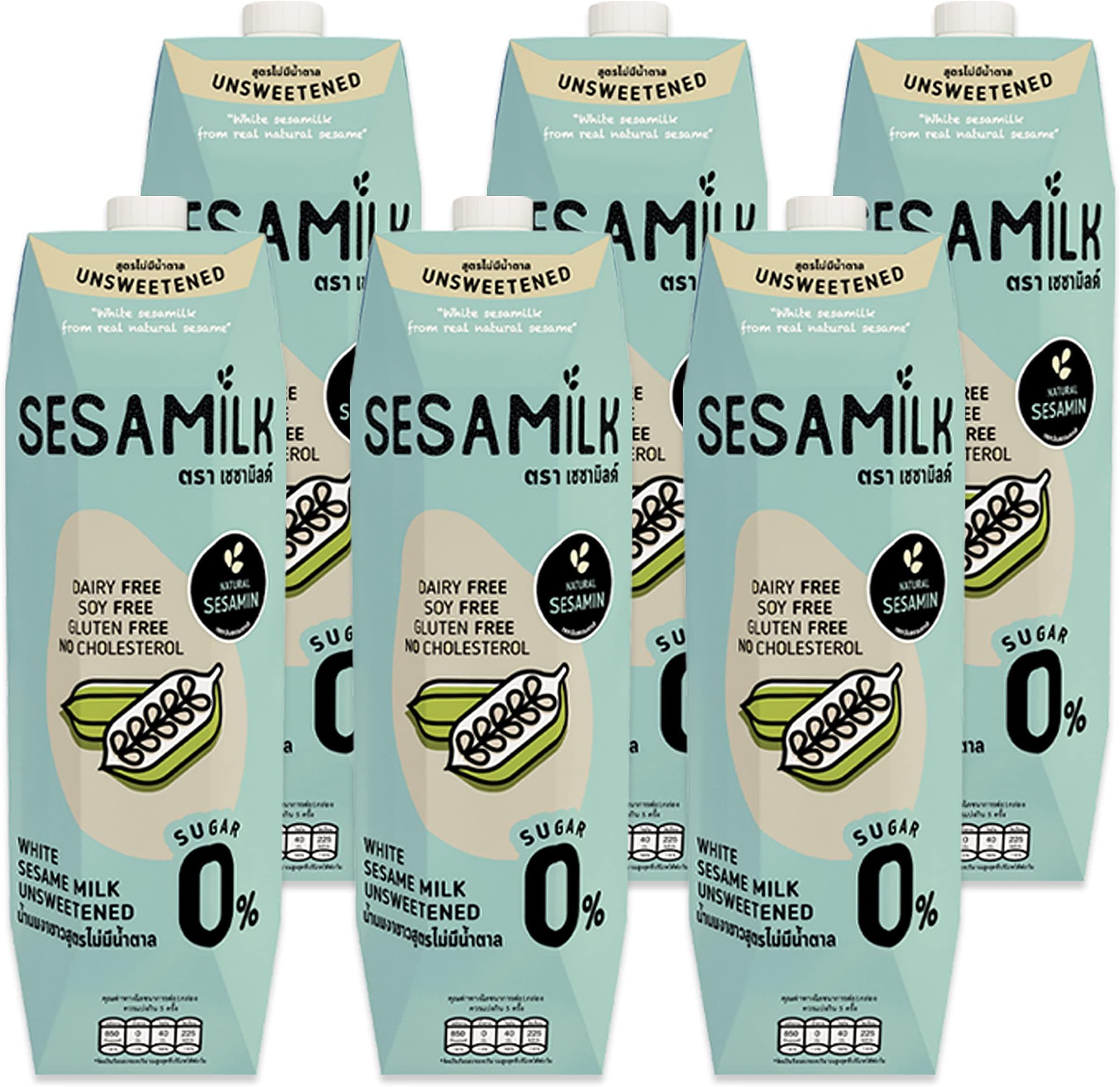 Sesame Milk (Unsweetened White Sesame Milk), 33.8 Fl Oz (Pack of 6) Vegan Dairy Free│Soy and Nut Free │Gluten Free │Low Sodium │0% Sugar│Halal