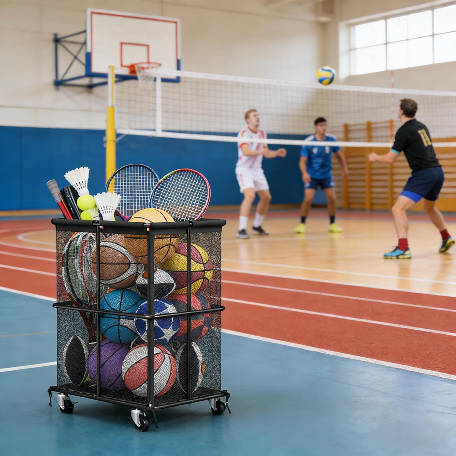 Outdoor Ball Storage Rolling Storage Cart with Wheels Sports Equipment Organizer for Garage Save and Storage for Indoor & Outdoor Use, Clothes, Toys, Sports Gear, Black