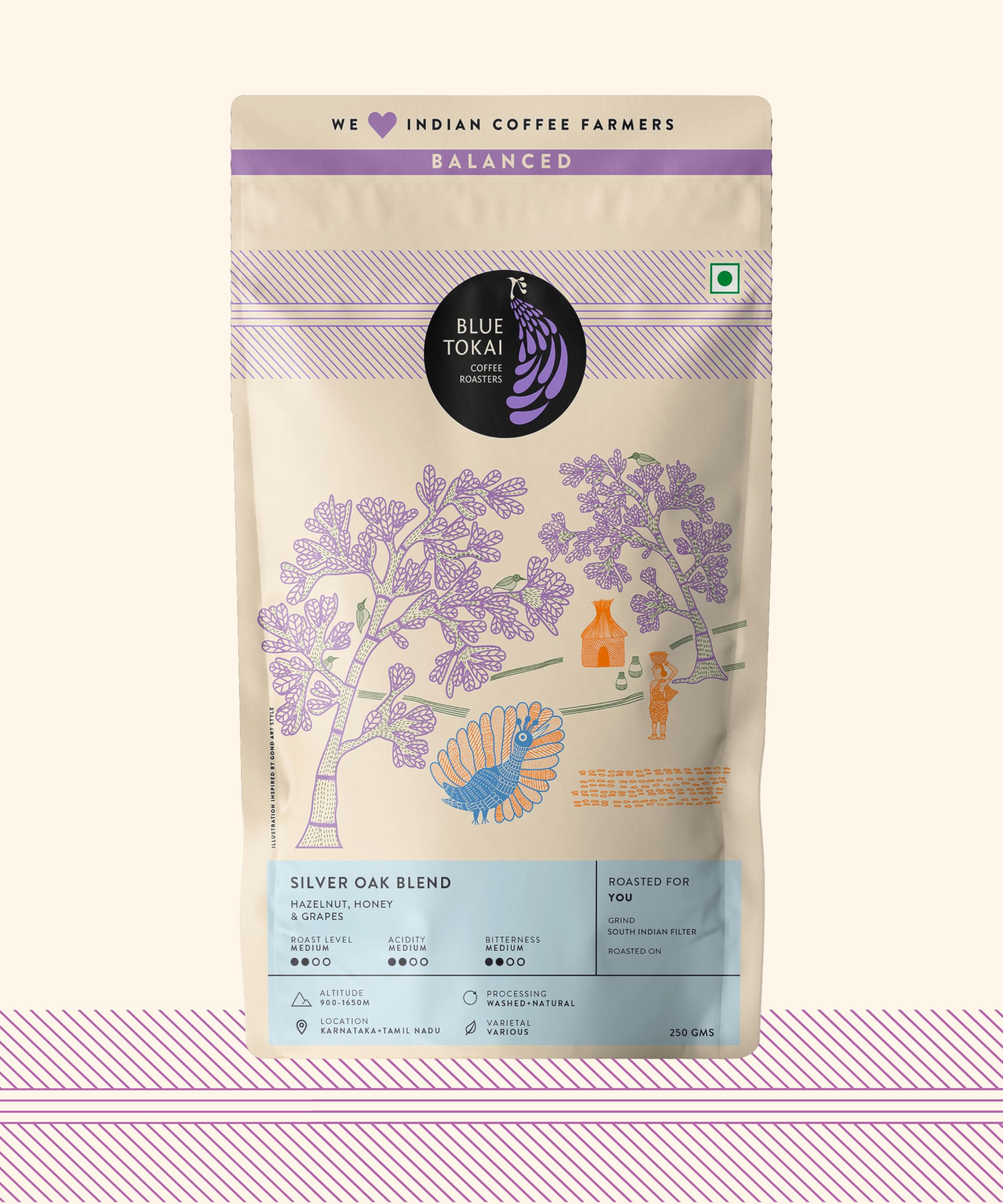 Blue Tokai Coffee Roasters Silver Oak Cafe Blend - Medium Roast|South Indian Filter Grind 250 G|Rich & Smooth Coffee Blend|100% Arabica Beans|Specialty Coffee|Freshly Roasted Ground Coffee,Bag