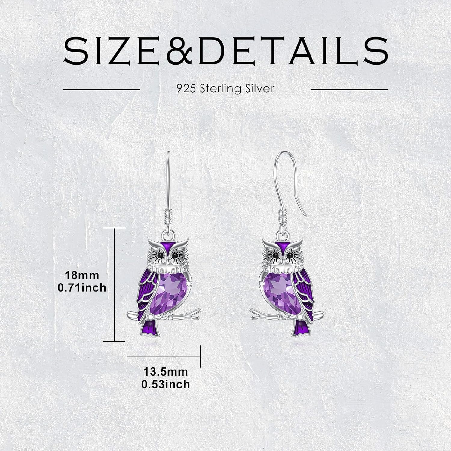 Natural Amethyst Owl Earrings for Women 925 Sterling Silver Owl Drop Dangle Earrings Genuine Amethyst Jewelry Gifts - Image 6