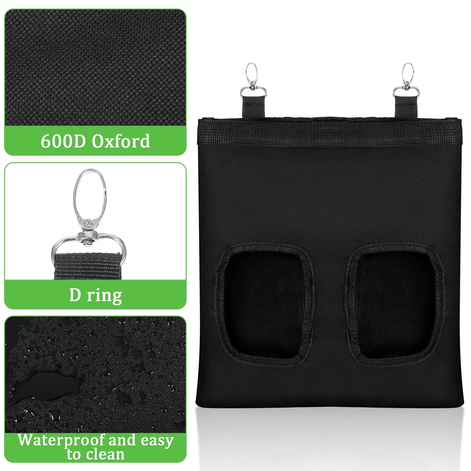Rabbit Hay Feeder Bag, Guinea Pigs Hanging Hay Rack Manger Holder Dispenser Small Animal Feeder Storage Pouch for Bunny Chinchilla Hamster (Black, 2 Windows) - image 4
