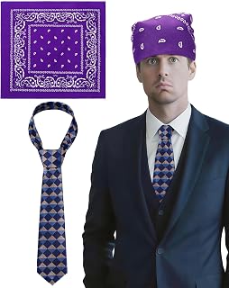 2pcs Halloween Office Prison Costume Accessories Set Include Paisley Pattern Bandana and Plaid Tie Set for Halloween Role-playing Cosplay Adult Party