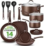 NutriChef 14Pc Nonstick Cookware Set, Pots and Pan Set, Induction Cookware Set- w/Saucepan, Frying Pans, Cooking, Dutch Oven Pot, Lids, Utensils, Strainer