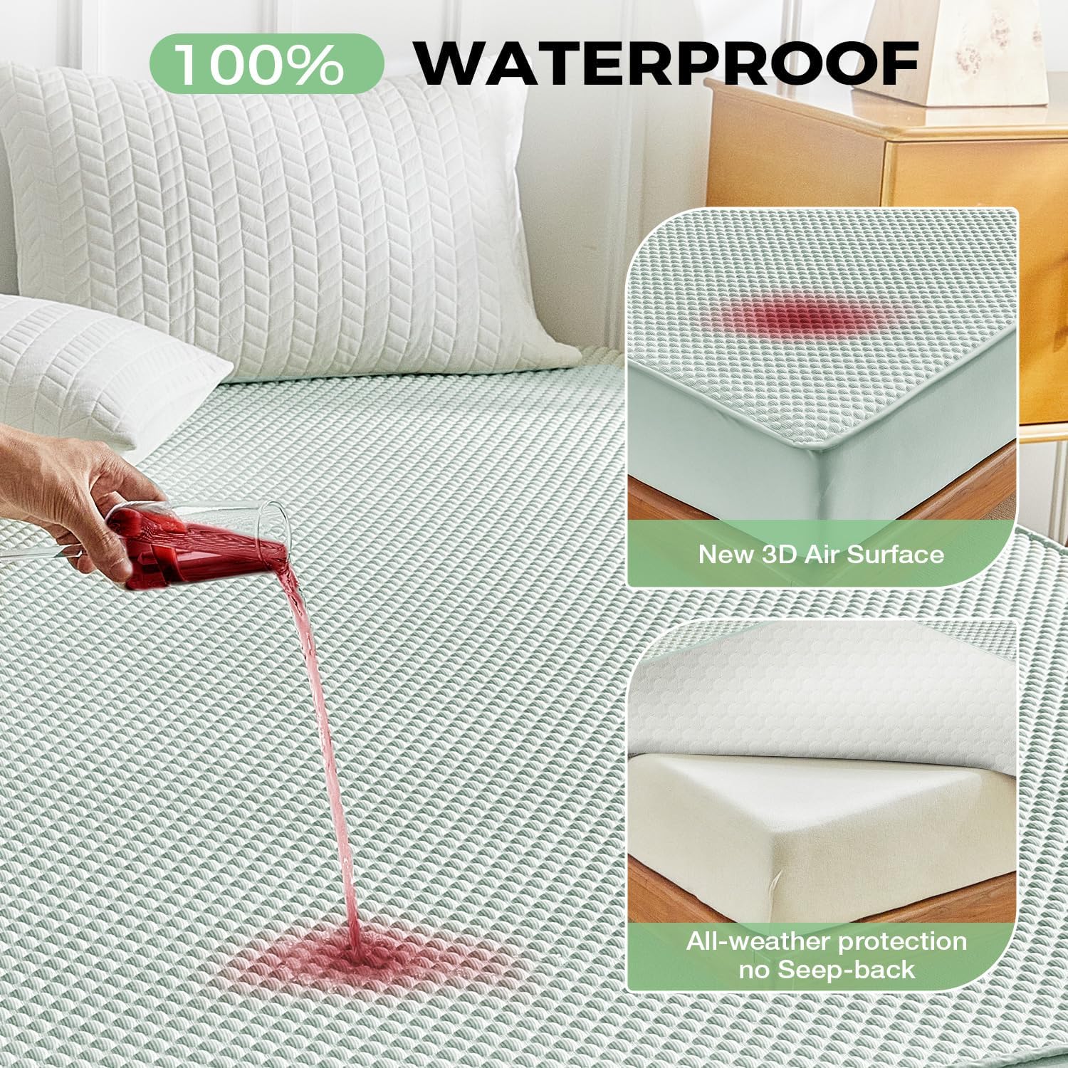 Tokokimo Premium Cooling 100% Waterproof Mattress Protector Queen Size, Breathable Washable 3D Air Fabric, Soft Noiseless Deep Pocket 8''-16'', Ideal for Hot Sleepers - Image 6