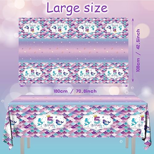 Miniatura 5 de HAKOTI Mantel de 5 sirena, juego de 3 piezas de decoración de fiesta de sirena de sirena, manteles de cumpleaños, manteles de fiesta de sirena para