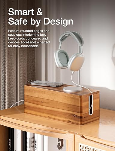 Miniatura 5 de Acacia - Caja grande para organizar cables, juego de 2 cajas de cables para el hogar, oficina, caja protectora de sobretensiones para cables de TV,