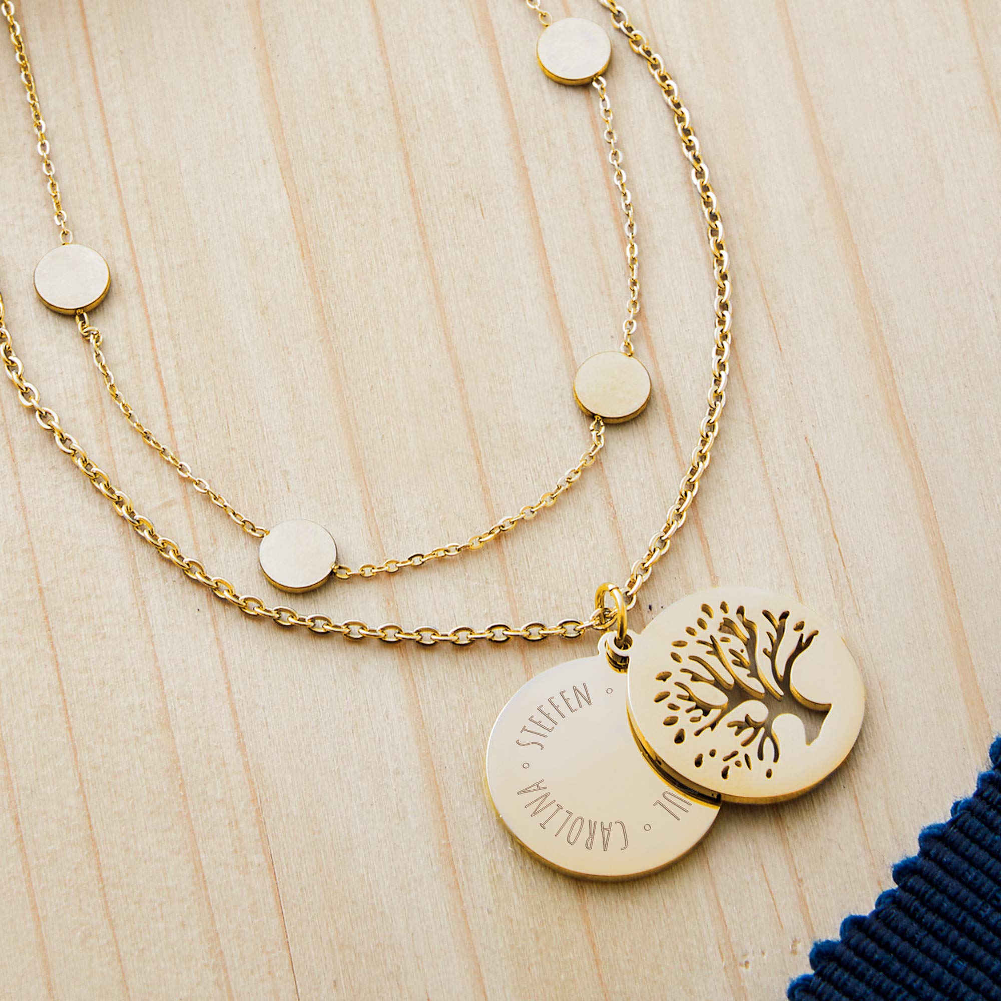 Gravado Mondgold Halskette mit Kreis-Anhängern & Layering Ketten, Standard & Personalisiert, Parent