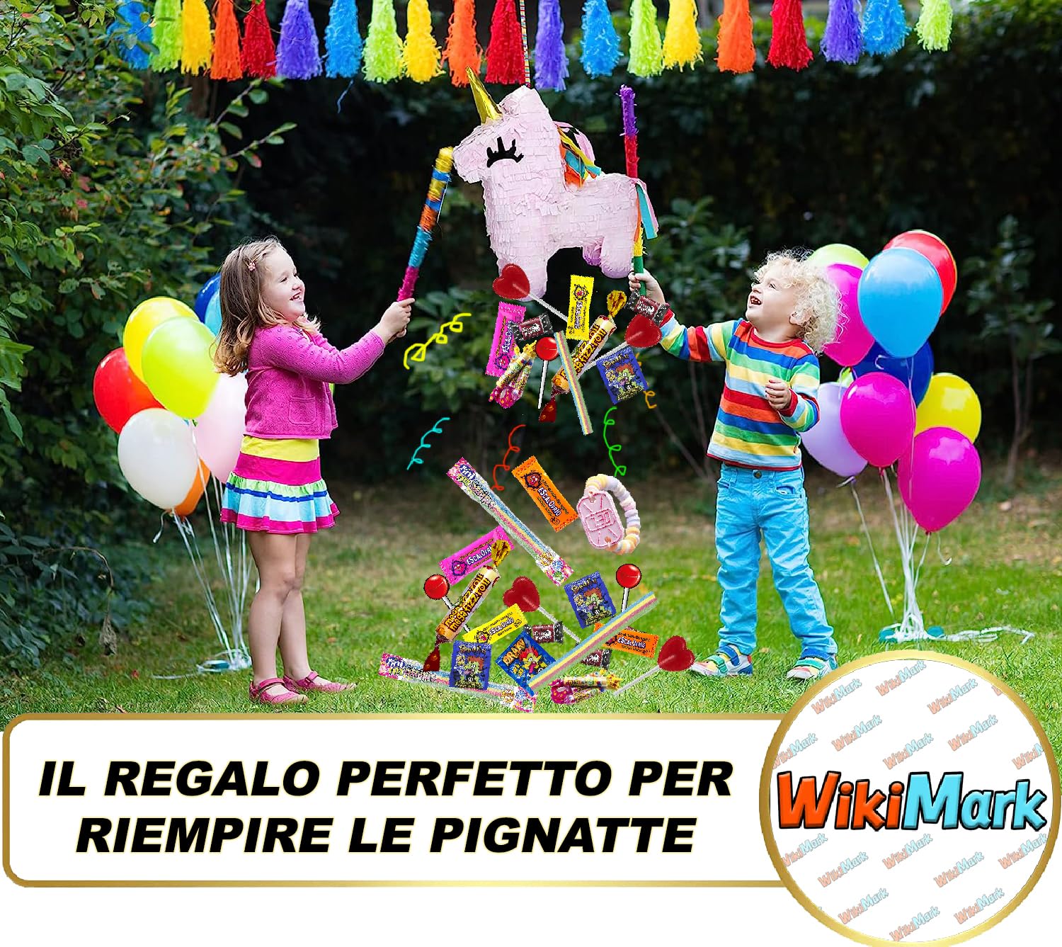 100 caramelle, dolcetti e caramelle ripiene di piñata senza allergeni WikiMark - Per riempire borse di compleanno, feste, Natale e Halloween. Senza glutine e senza latticini.