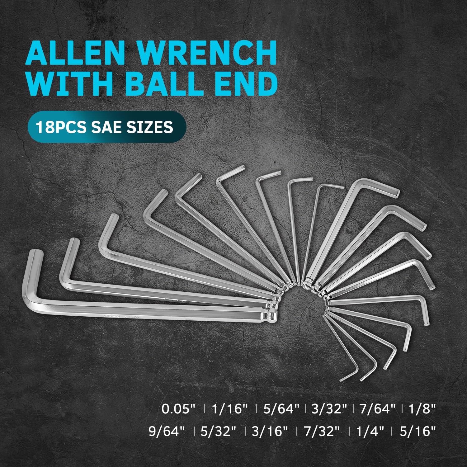 LOZAGU 36-Piece Hex Key Allen Wrench Set with Ball End - SAE
