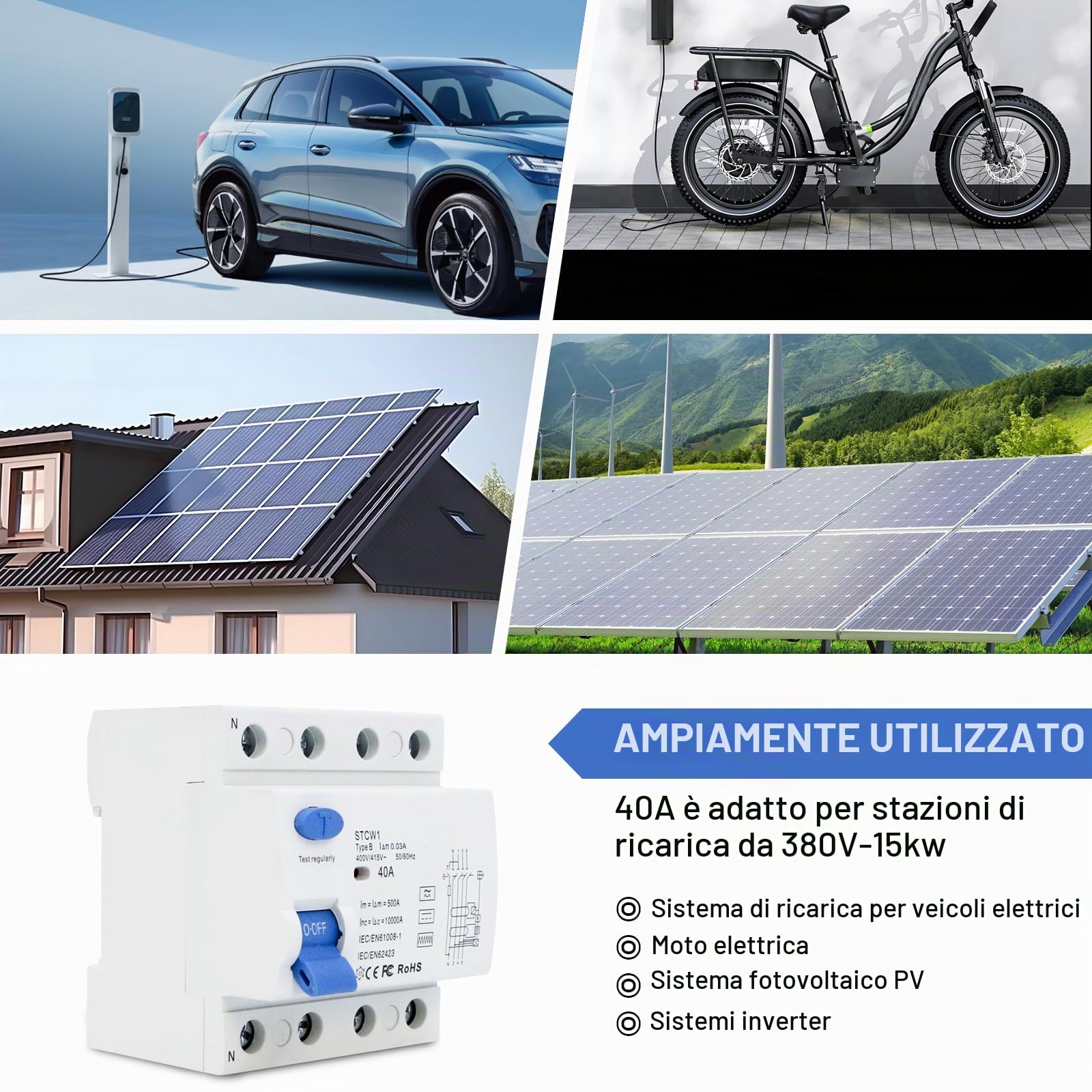 Differenziale Riarmo Automatico 40A 30mA | 3P+N Interruttore Differenziale a Riarmo Automatico, Riarmo Automatico Tipo B