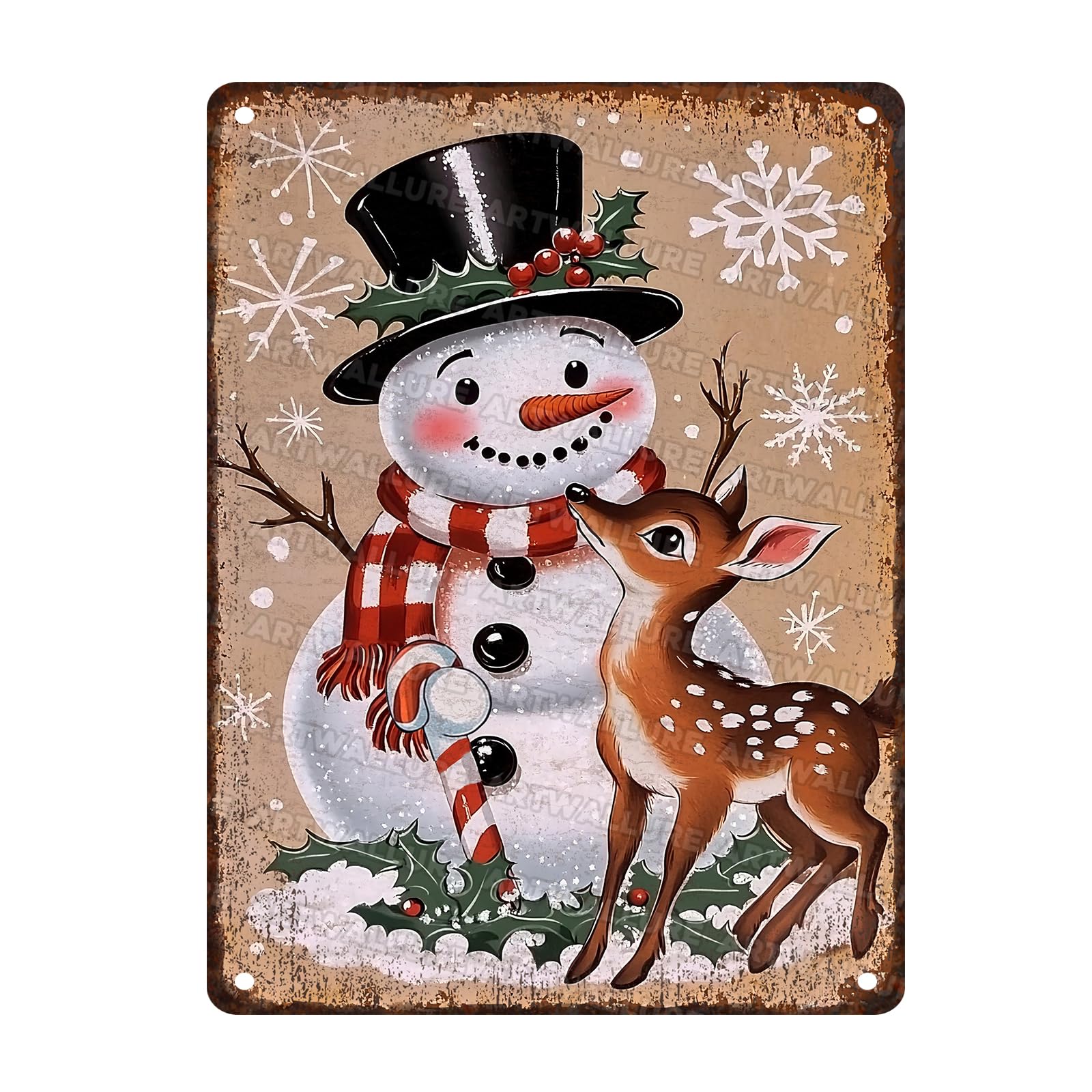 Retro Snowman Reindeer Christmas Sign for Cafe Wall Winter Coffee Bar Decor 12x16inch