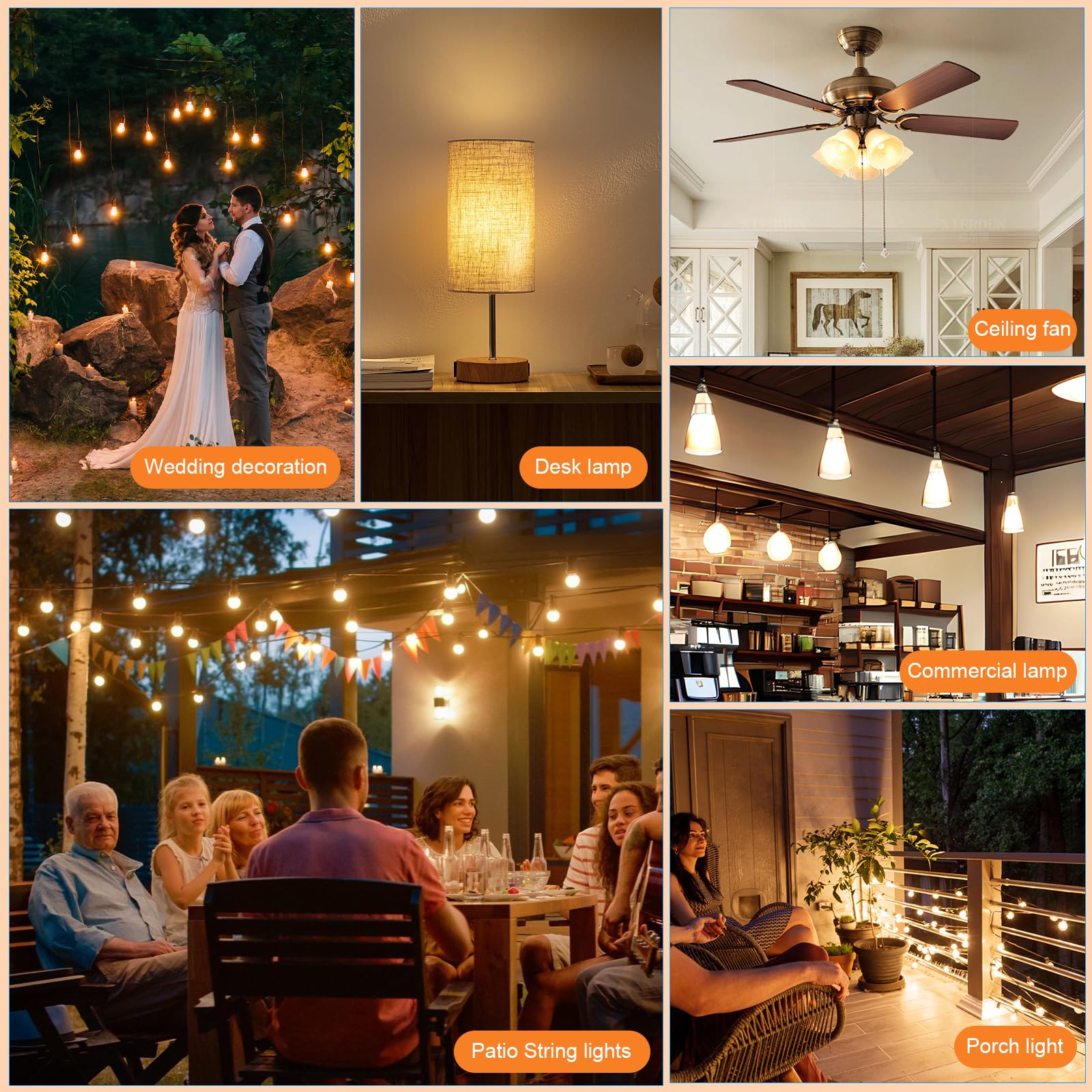 25 Pack G40 LED Replacement Light Bulbs Waterproof Clear Globe Light Bulb E12 Screw Base for Outdoor String — view 8