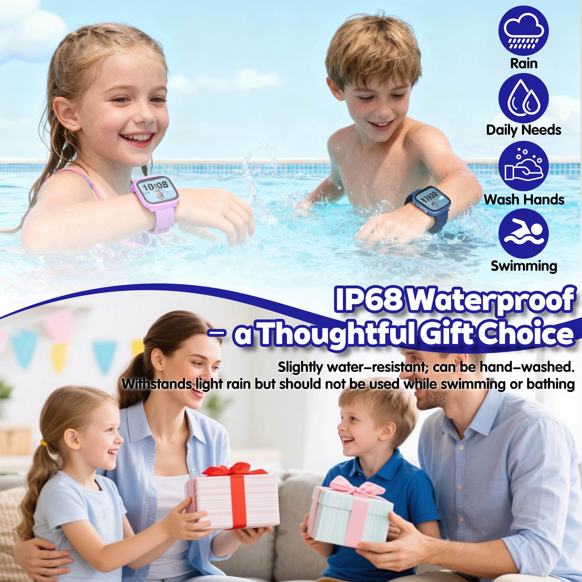 Reloj Inteligente Niño Pulsera Actividad, IP68 1.8" HD Smartwatch Niño y Niña 3-15 Años, Podómetro, Monitor de Sueño, Cámara, Modos Deportivos, Alarmas, 18 Juegos, Linterna, Fondo DIY, Regalo Infantil