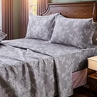Vista 17 de FADFAY Juego de sábanas bajeras de tamaño individual color gris con estampado floral blanco con bolsillo profundo, súper suaves, de fácil cuidado