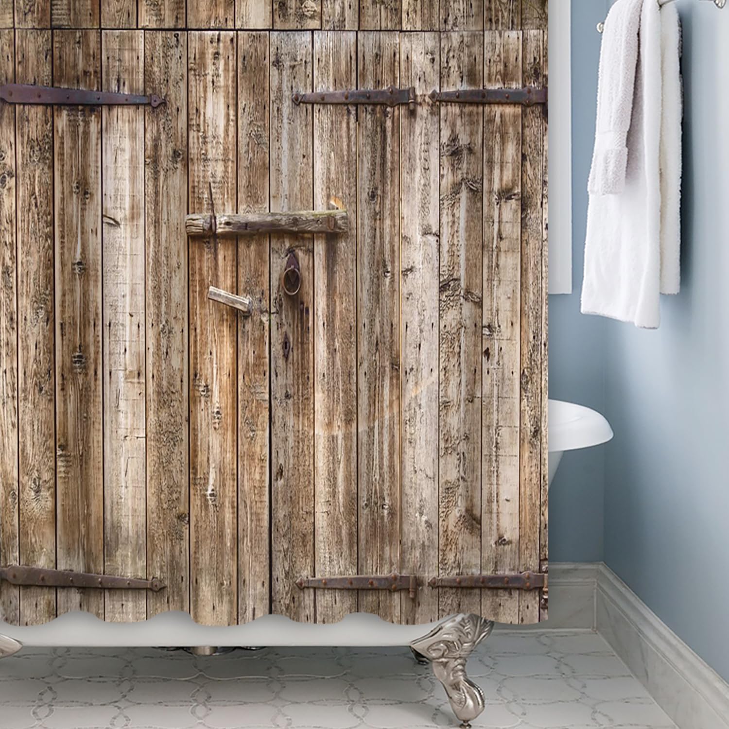 SDOTPMT 122x183cm Wooden Plank Shower Curtain Vintage Brown Barn Door Bath Curtain Wood Rustic Floor Farmhouse Rural Countryside Bathtub Curtain for Bathroom Fabric Polyester Waterproof with Hooks - Image 3
