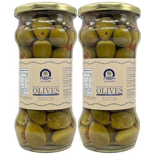 OValley Farms - Aceitunas rellenas de pimienta Rocoto paquete de 2 20 onzas x 2