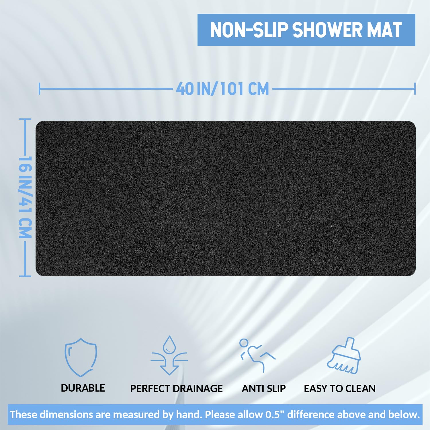 Non-Slip Bathtub Mat – Anti Slip Shower Mat With Foot Scrubber, Fast Drying, 24×16 Inches