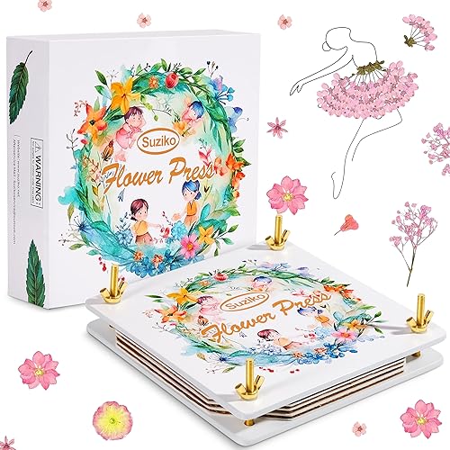 Miniatura 8 de Suziko Kit de prensa de flores, 7.87 x 8.26 pulgadas (7.9 in x 8.3 in), kit de flores prensadas creatividad, diseño único para reciclar flores y