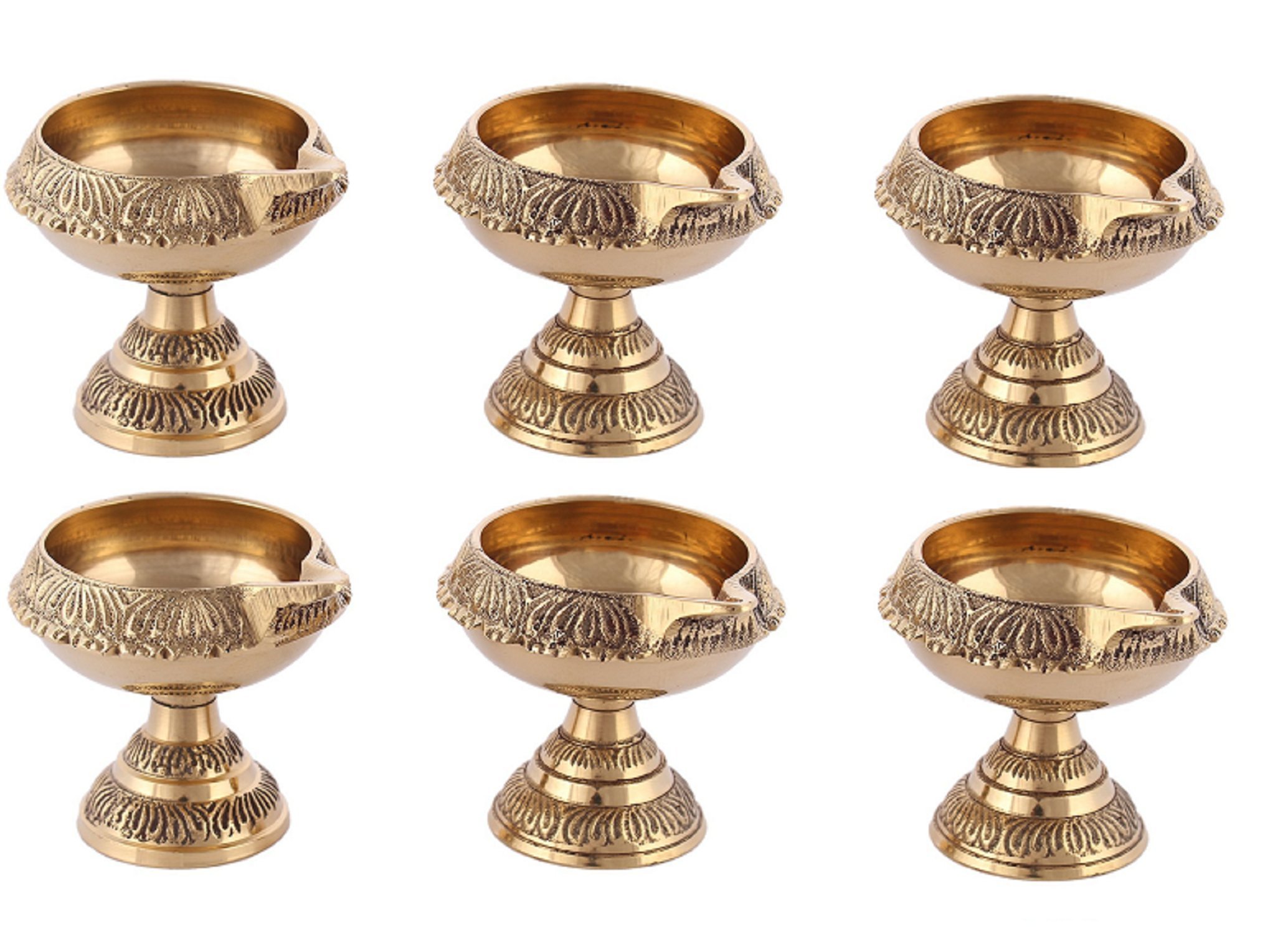SPHINX BRASS KUBER EMBOSSED OIL DIYA (2.5 X 3 INCHES) (6)