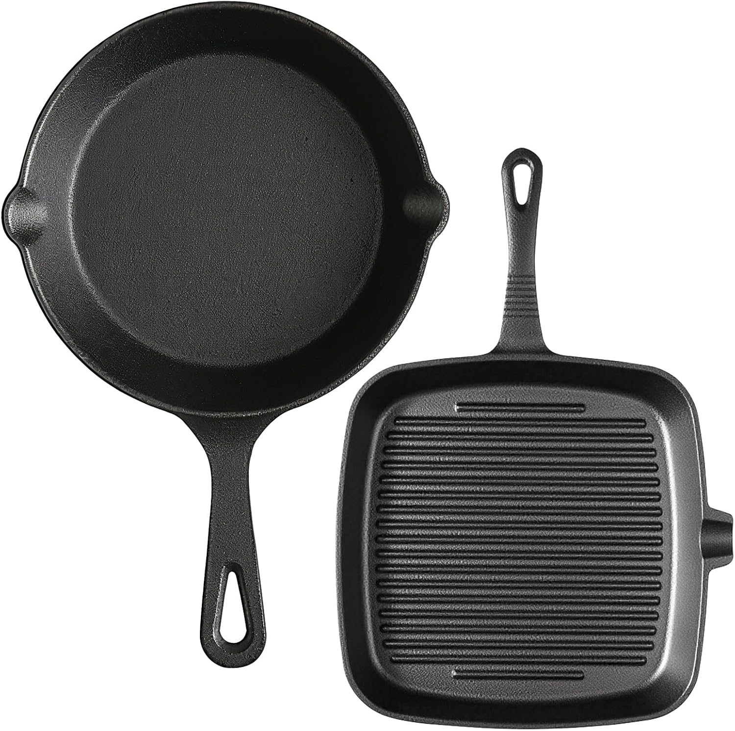 Pre-Seasoned Cast Iron skillets,2 Piece Durable Pots and Pans Set with Handle Covers for Grill, BBQ, Camping Fire, Stovetop, Kitchen and Camping Cookware