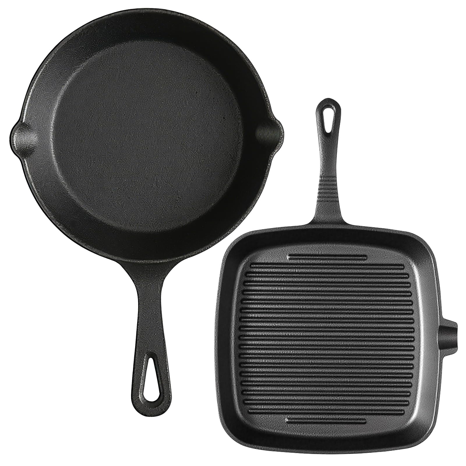 YIYOBEATFO Pre-Seasoned Cast Iron skillets,2 Piece Durable Pots and Pans Set with Handle Covers for Grill, BBQ, Camping Fire, Stovetop, Kitchen and Camping Cookware