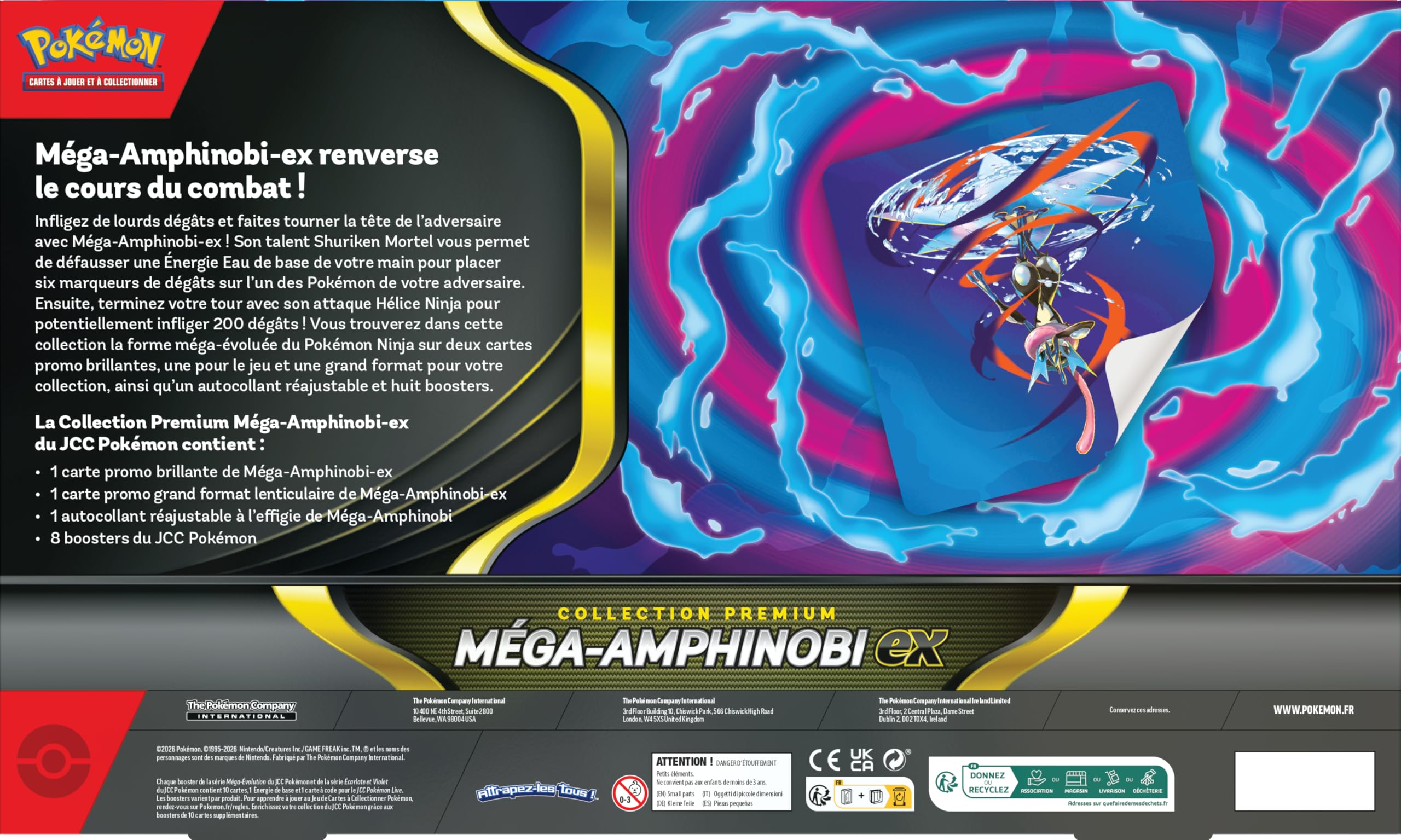 Pokémon: Colección Premium Mega Amphinobi-ex (1 Tarjeta Promocional Brillante, 1 Tarjeta Promocional Grande lenticular y 8 Refuerzos) del JCC Pokémon