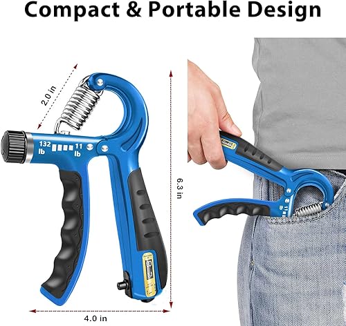 Miniatura 6 de Entrenador de fuerza de agarre, plástico, paquete de 2 unidades de 11 a 132 libras, fortalecedor de antebrazo, exprimidor de mano de resistencia