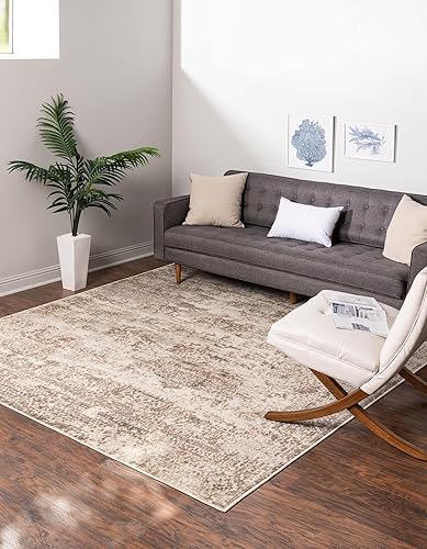 Miniatura 2 de Unique Loom Tuareg Collection - Alfombra abstracta tradicional vintage envejecida, 8 x 8 pies, beigemarrón