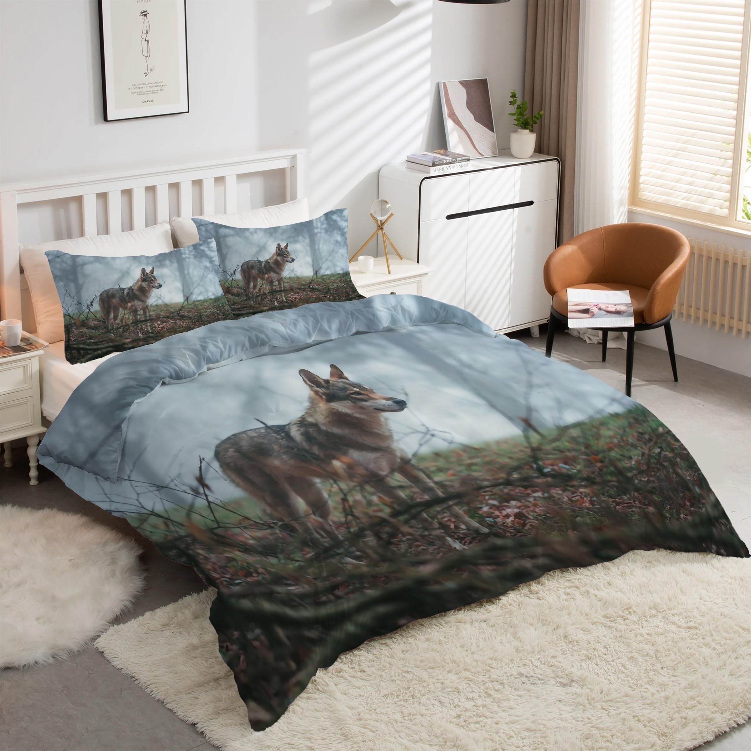 Housse couette loup 220x240 cm pour une ambiance nature et cosy