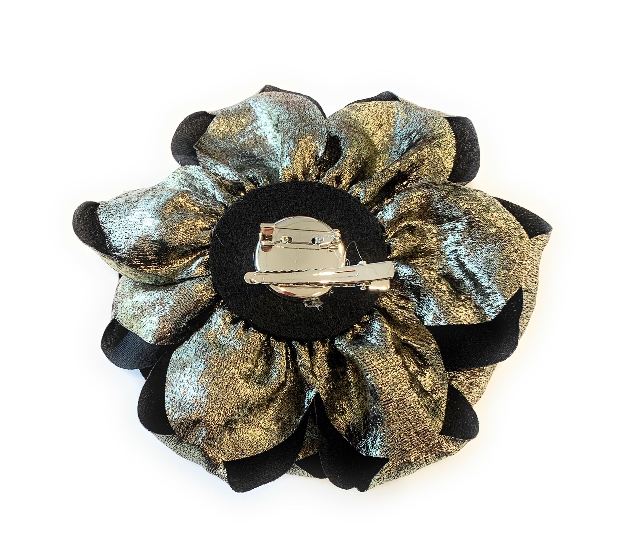 Large Rose Fascinator Corsage Hair Clip and Brooch Pin, Satin Flower, Multi-Colour Options (Metallic Bronze) - Image 2