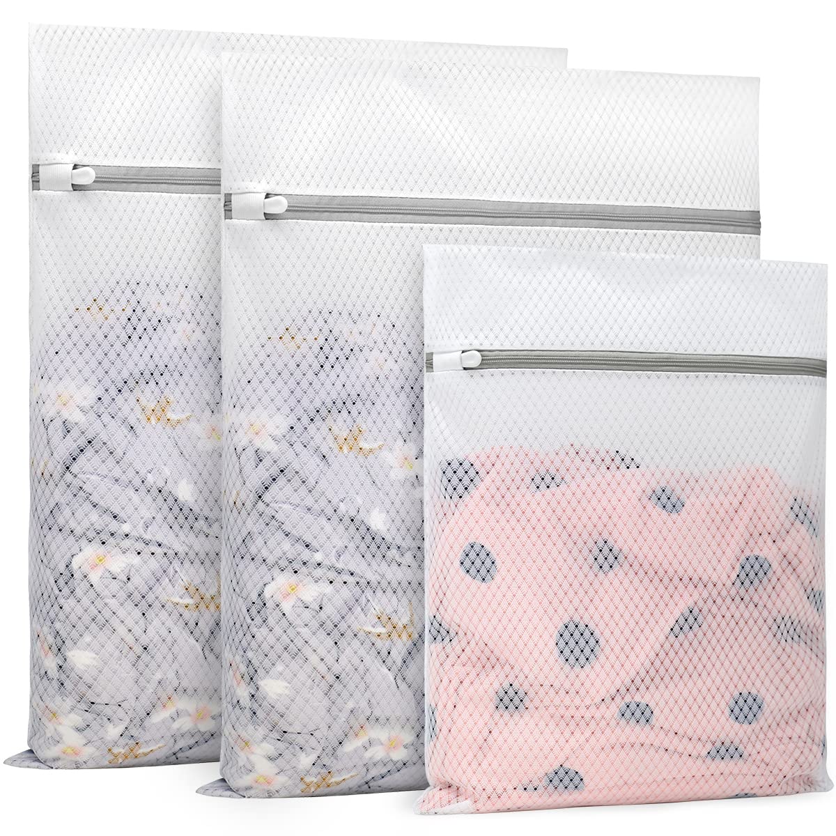 3Pcs Durable Diamond Mesh Laundry Bags for Delicates (2 Large 16 x 20 Inches, 1 Medium 12 x 16 Inches)-image-1