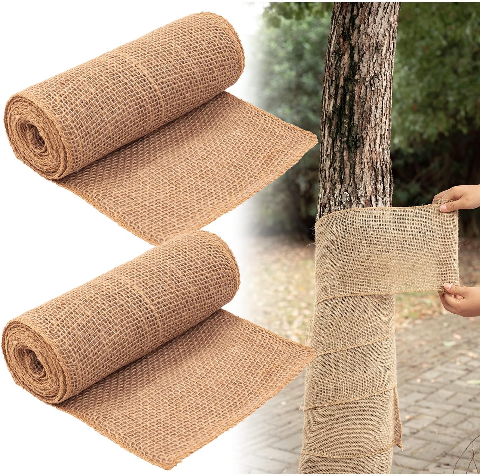 2 Rolls Burlap Tree Protector Wraps, 7.8" ร 9.8' Winter Tree Trunk Guards Protector Wrap Burlap Fabric Garden Plants Tree Wrap Antifreeze Bandage bark Protector Wrap for Keeping Warm and Moisturizing