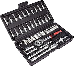 AUACDIY 46 Pieces Mechanics Tools Kit, Include Socket Set (1/6-9/16 in), Ratchet Set, 1/4 inch Drive Socket Ratchet Wrench Set, for Car Motorcycle Household Repairing, with Storage Case