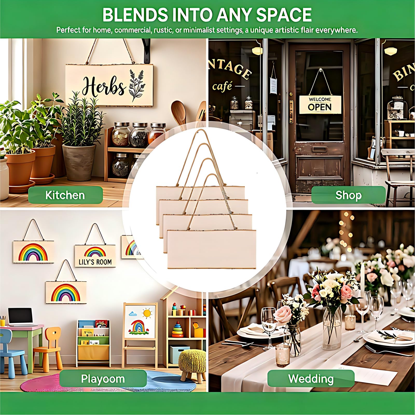 Pack de 4 Cartel Madera Colgante de Boj Macizo 25x10x1cm Letreros de Madera sin Terminar Placas para Manualidades Pirograbado y Grabar a Láser para Bodas, Jardines y Decoración Navidad