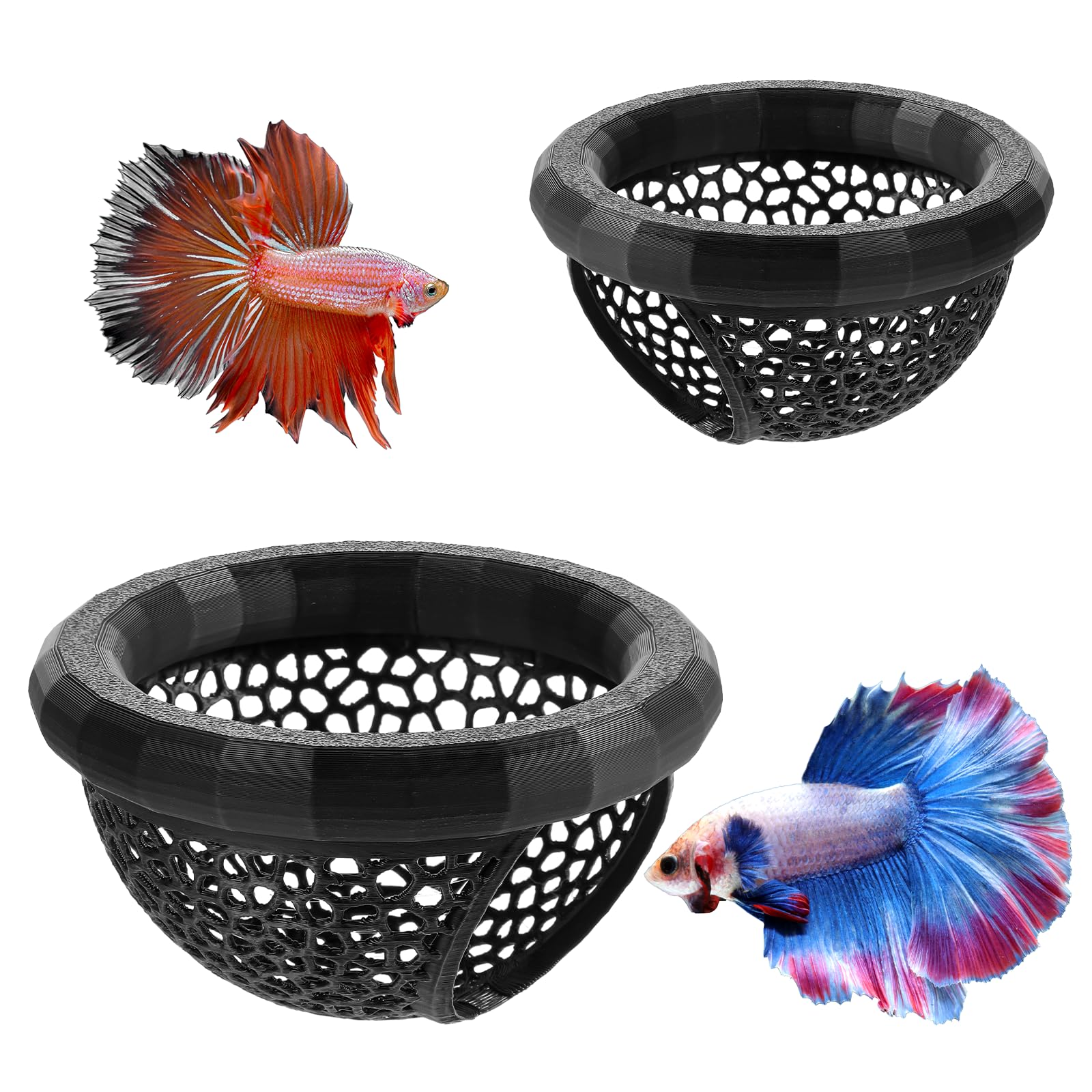 Bruislard 2 PCS Betta Bed, Floating Betta Hide & Shrimp Cave, Betta-Hammock, Aquarium Hiding Feeding Decorative Accessories, Safe Resting Spot for Betta-Fish, Shrimp and Small Fish (Black)