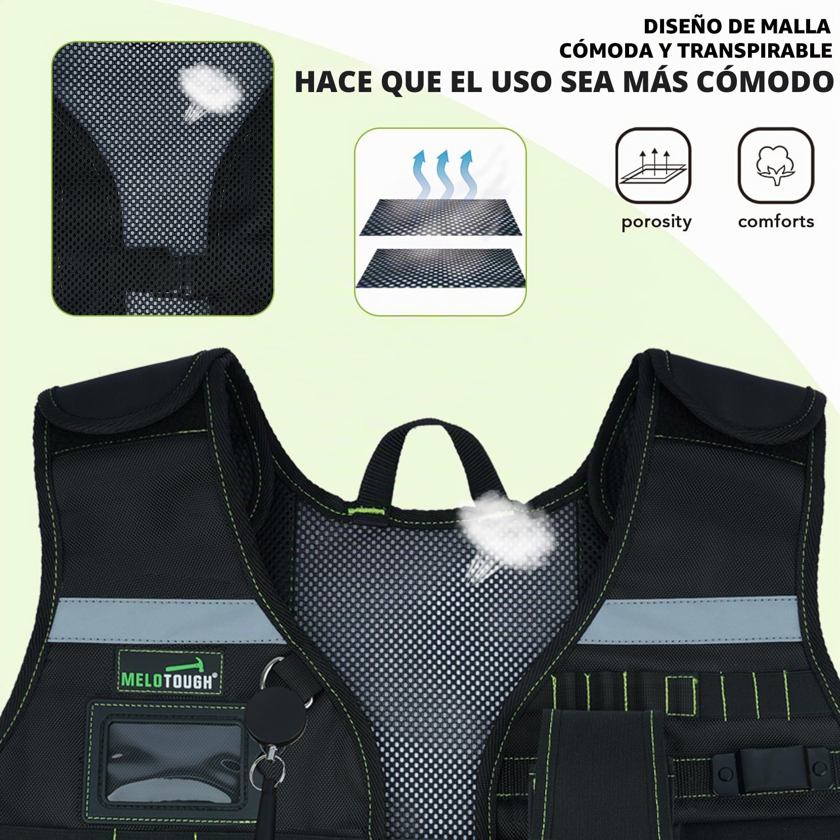 MELOTOUGH - Chaleco de trabajo de seguridad con correas ajustables, soporte extraíble para teléfono para electricista, construcción, carpinteros